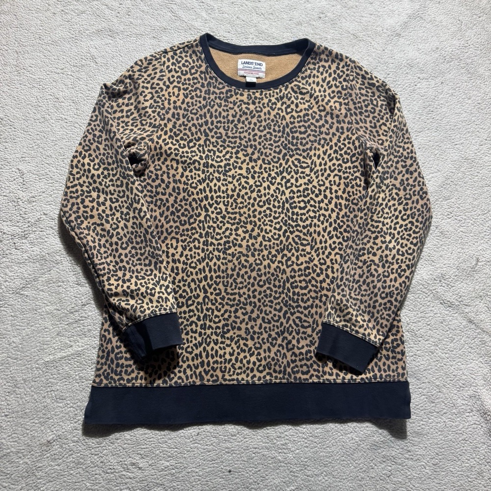 Lands End Sweatshirt Womens‎ Small Serious Sweats Long Sleeve Leopard Print Top